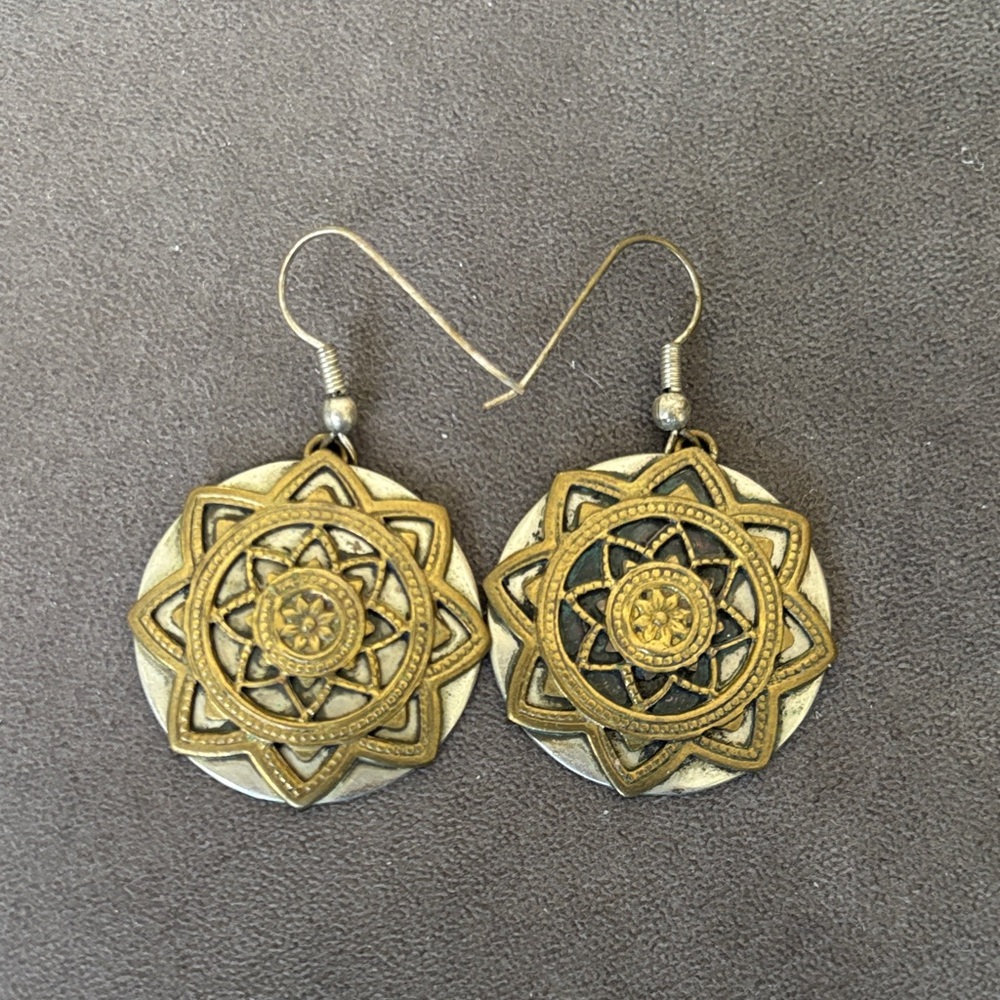 Gold and Silver Coloured Mandala Earrings